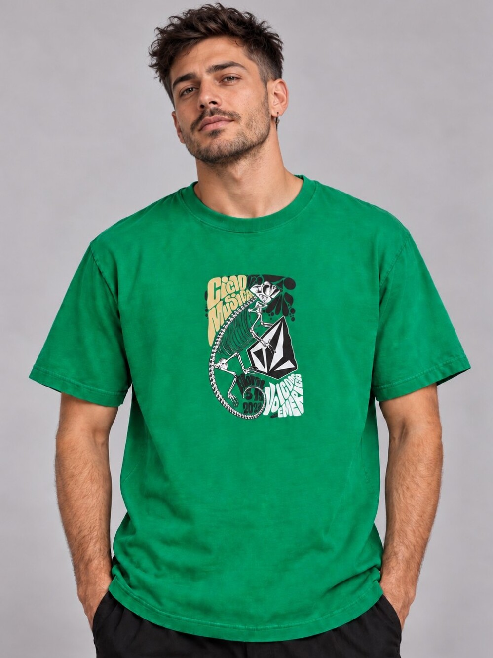Volcom Large Green Skeleton Graphic Short Sleeve Tee